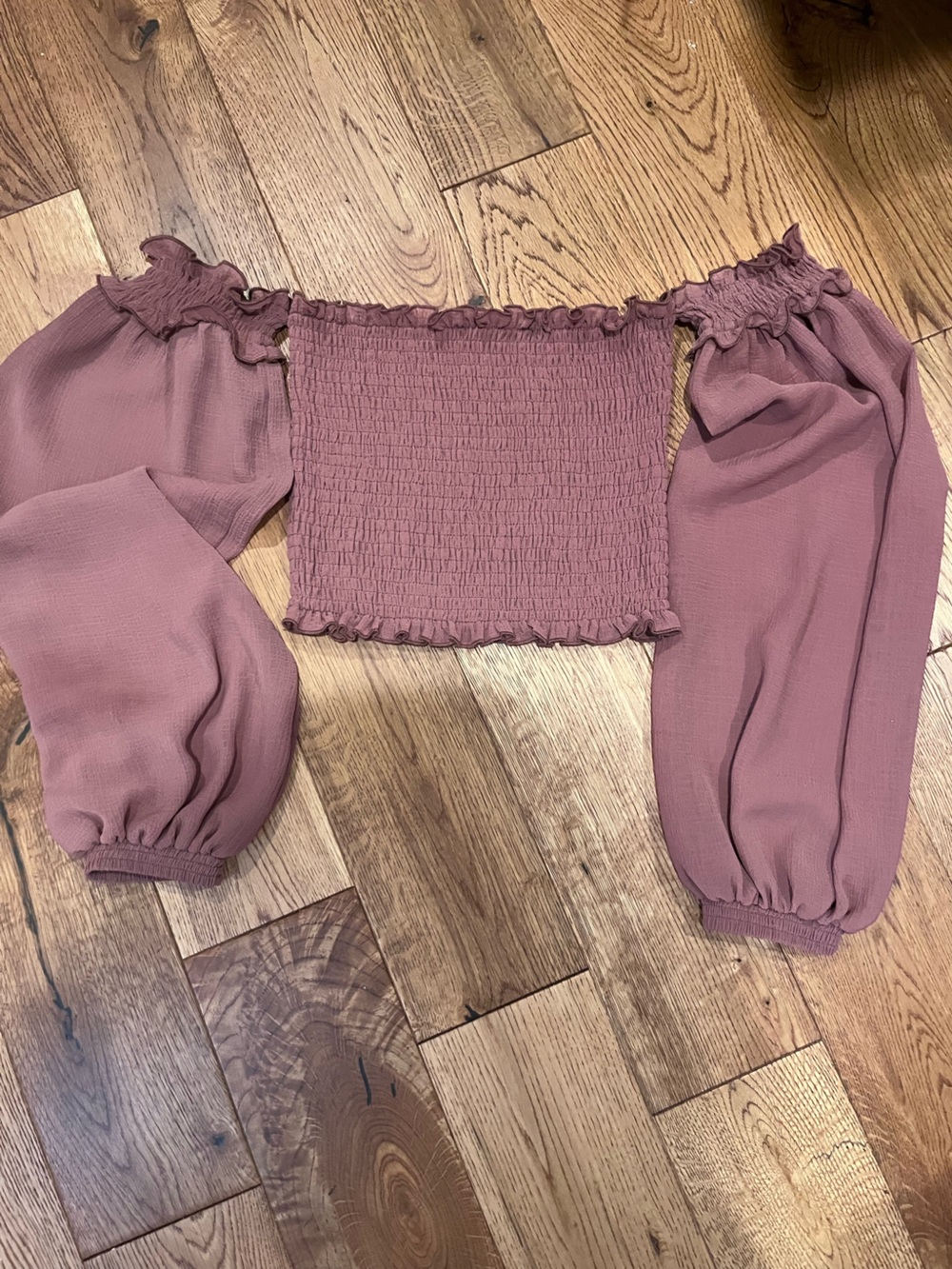 HYFVE Smocked Off-Shoulder Top in Mauve